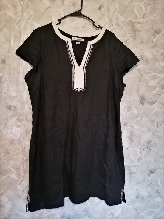 Tommy Bahama Dresses & Skirts - Tommy Bahama Black White Linen Shift Dress Sleeveless XL Resort 100% Linen